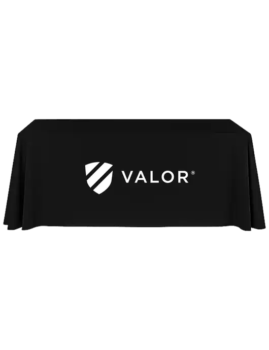 8' Stain-Resistant 4-Sided Black Table Cover w/Valor Logo