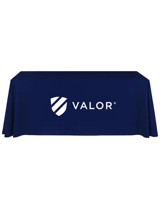 8' Stain-Resistant 4-Sided Dark Navy Table Cover w/Valor Logo