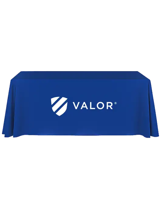 8' Stain-Resistant 4-Sided Dark Royal Table Cover w/Valor Logo